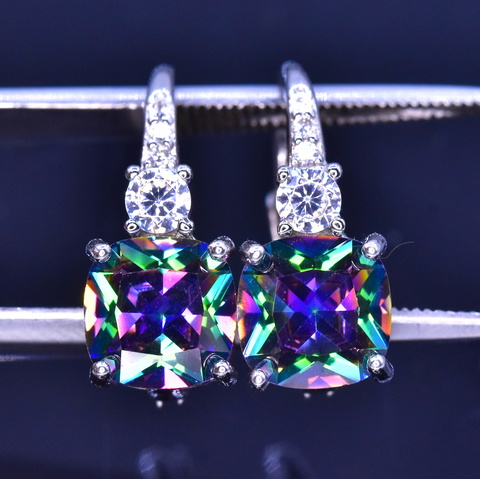 PRESTIGIOUS 18.10 CT MYSTIC TOPAZ EARRING WITH CZ IN 925 SILVER