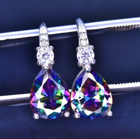 PRESTIGIOUS 17.85 CT MYSTIC TOPAZ EARRING WITH CZ IN 925 SILVER
