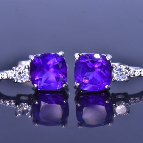 Natural Amethyst 13.85 CT 925 Rhodium Plated Earring