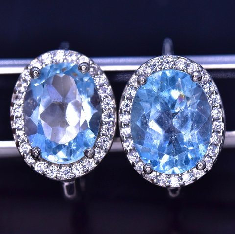 Sky Blue Color Natural Topaz 16.45 Cts 925 Silver Erring Attractive Piece