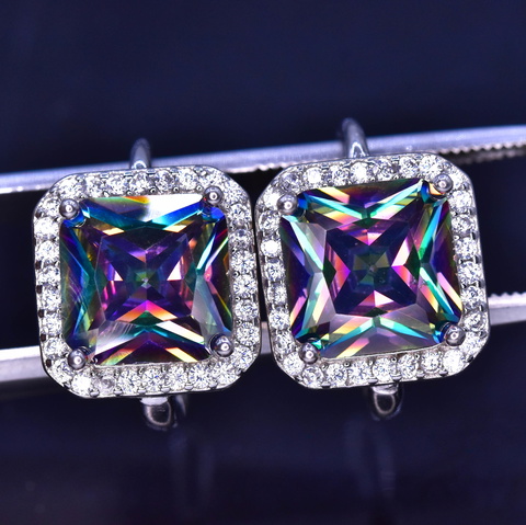 PRESTIGIOUS 20.50 CT MYSTIC TOPAZ EARRING WITH CZ IN 925 SILVER