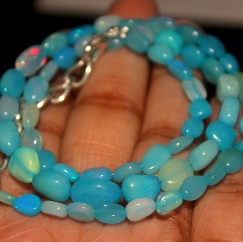 48 Cts 16 inches Natural Ethiopian Fire Opal Smoked Tumble Necklace 102