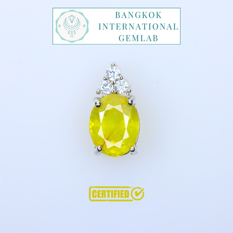 BIGL CERTIFIED 925 STERLING SILVER PENDANT WITH NATURAL YELLOW SAPPHIRE