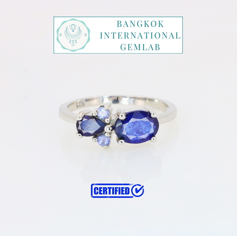 BIGL Certified 925 Sterling Silver Ring With Natural Sapphire & Tanzanite