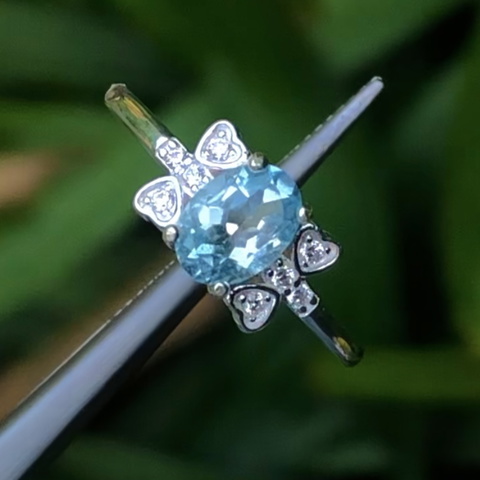 High Quality Natural Aquamarine Ring with 925 Sterling Silver