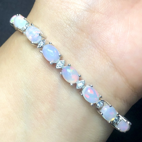 Natural Opal Bracelet 70.5 Carat In 925 Sterling Silver Mixed Natural Opal