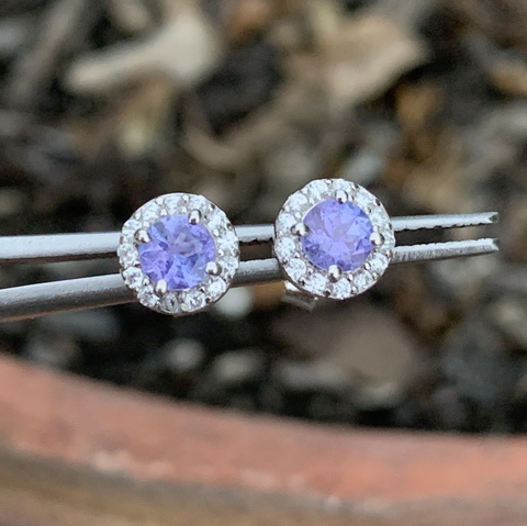 6.25 CT Natural Tanzanite with CZ Ear Studs in 925 Silver Sterling