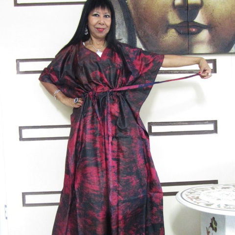Silk Kaftan Dress  Burgandy hues OP 1403