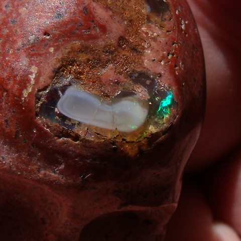 113.24 Carats Mexican Matrix Fire Opal Skull Gem Carving