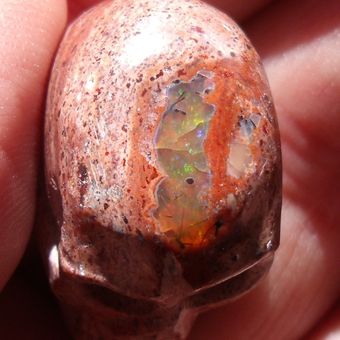 61.59 Carats Mexican Matrix Fire Opal Skull Gem Carving